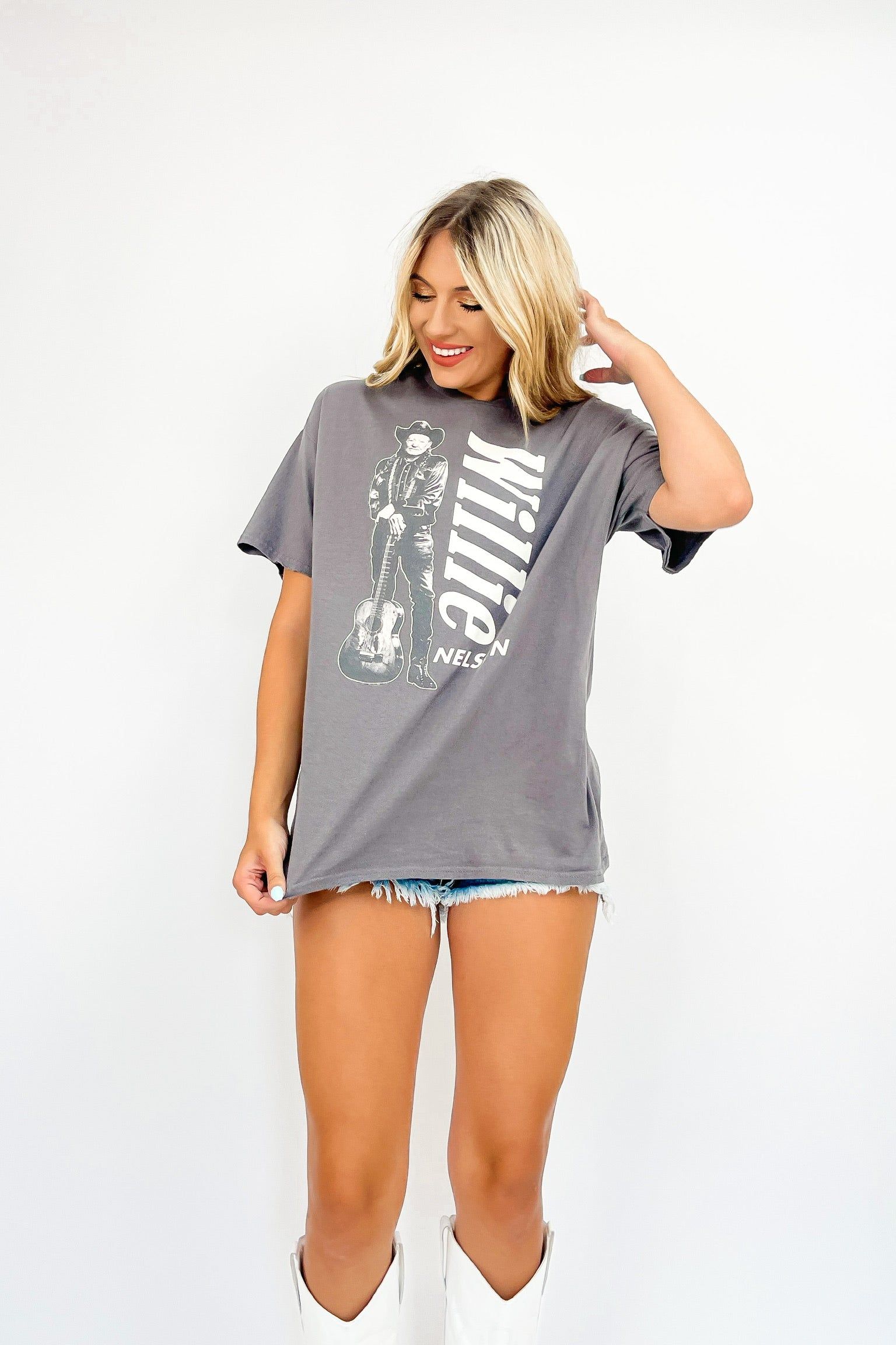 LivyLu Willie Nelson Stand Distressed Tee sold by Bella Rose boutique product image thumbnail 4