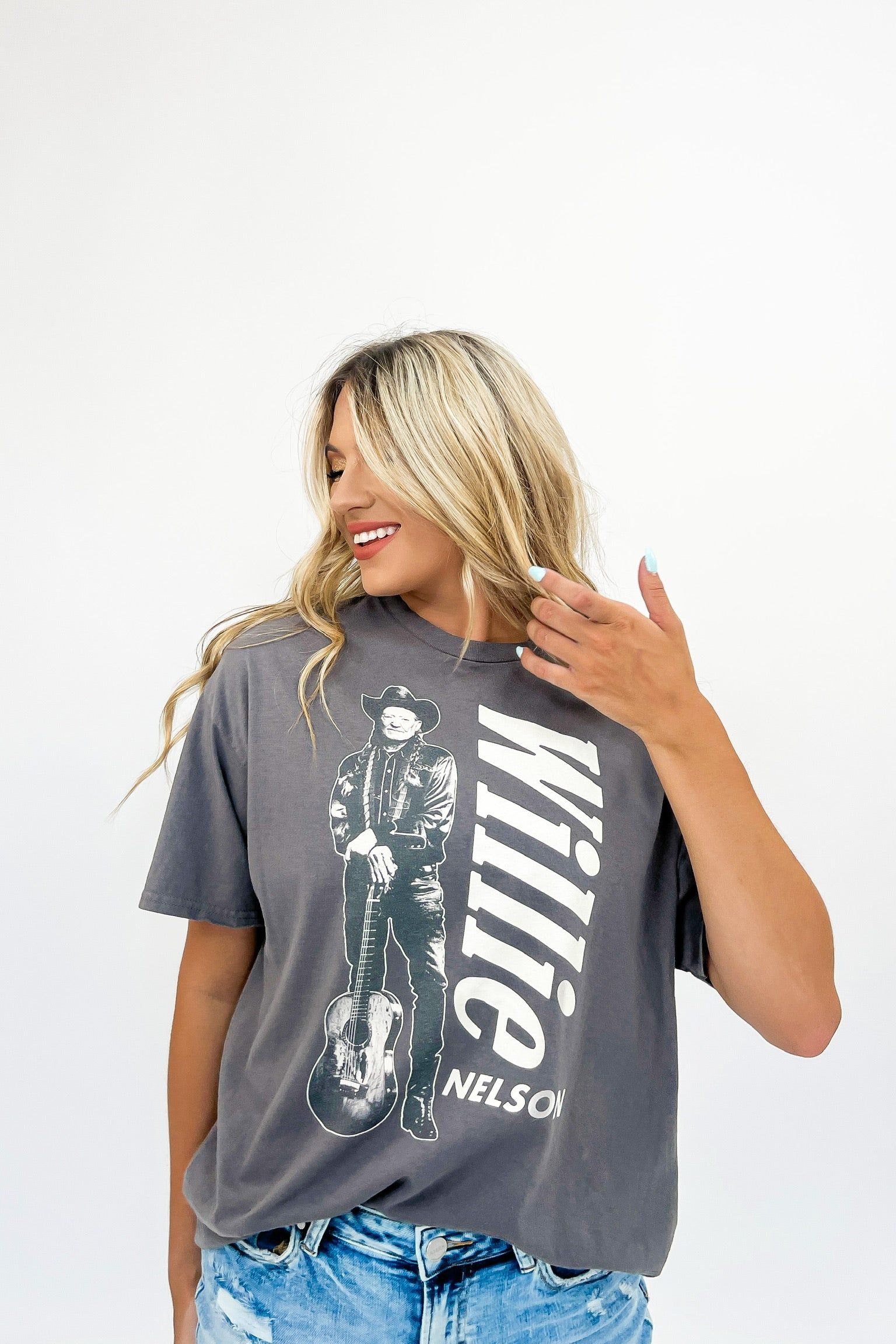 LivyLu Willie Nelson Stand Distressed Tee sold by Bella Rose boutique product image thumbnail 2