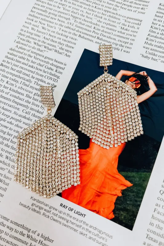 Hexagon Crystal Fringe Drop Earrings sold by Bella Rose boutique