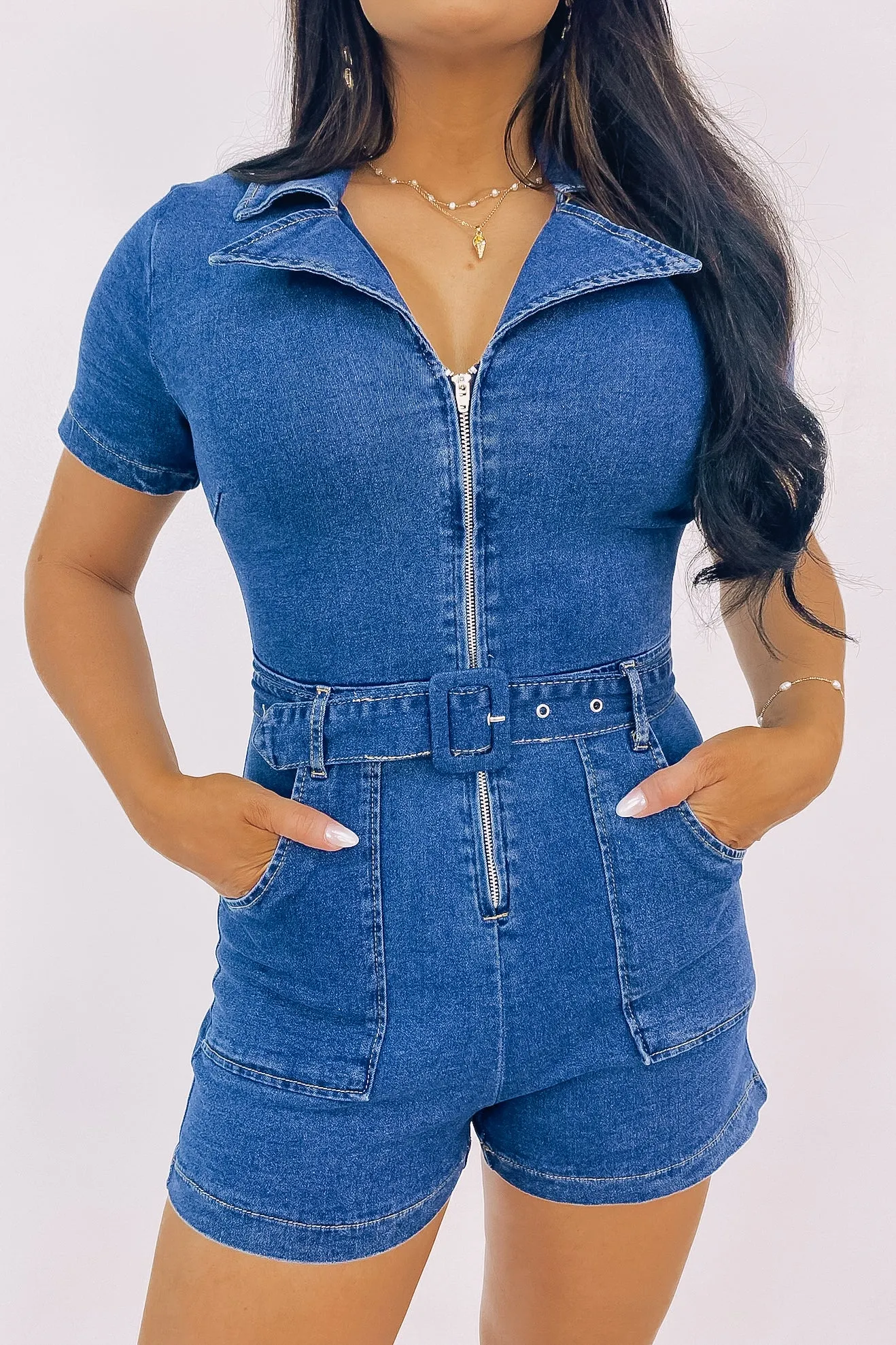 Thinkin' Bout Me Denim Romper sold by Bella Rose boutique product image thumbnail 4