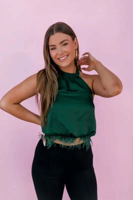 Exclaim My Love Feathered Crop Top sold by Bella Rose boutique