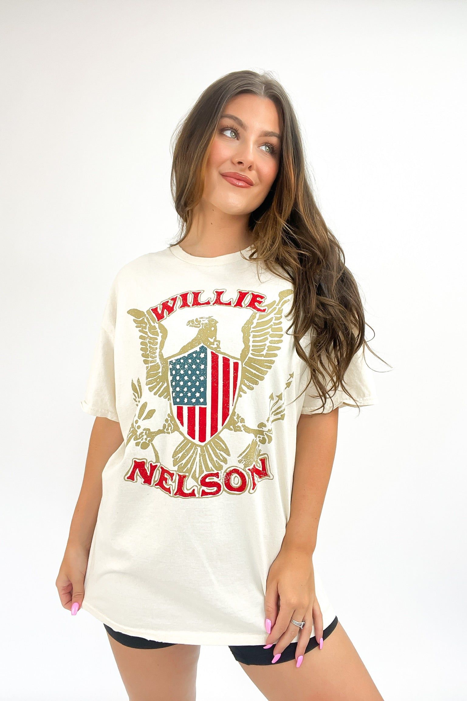 LivyLu Willie Nelson Eagle Shield Distressed Tee sold by Bella Rose boutique