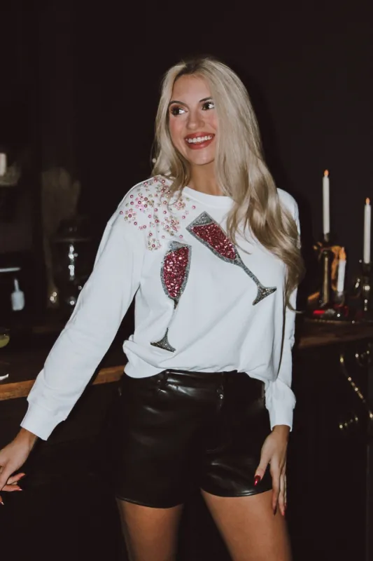 Champagne Bubbly Embellished Pullover sold by Bella Rose boutique