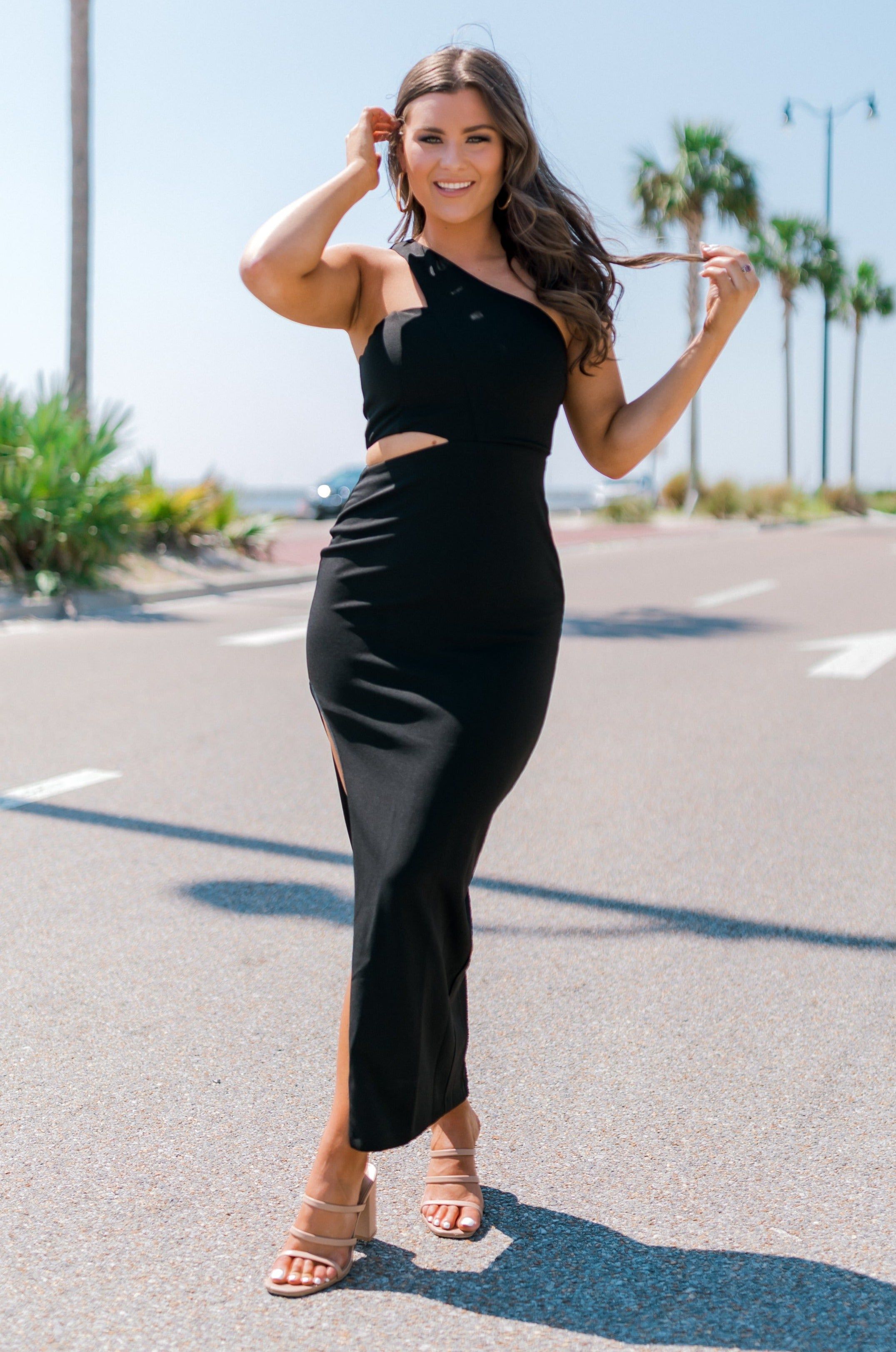 Safe With You One Shoulder Midi Dress (LAST ONE - Size Small) sold by Bella Rose boutique