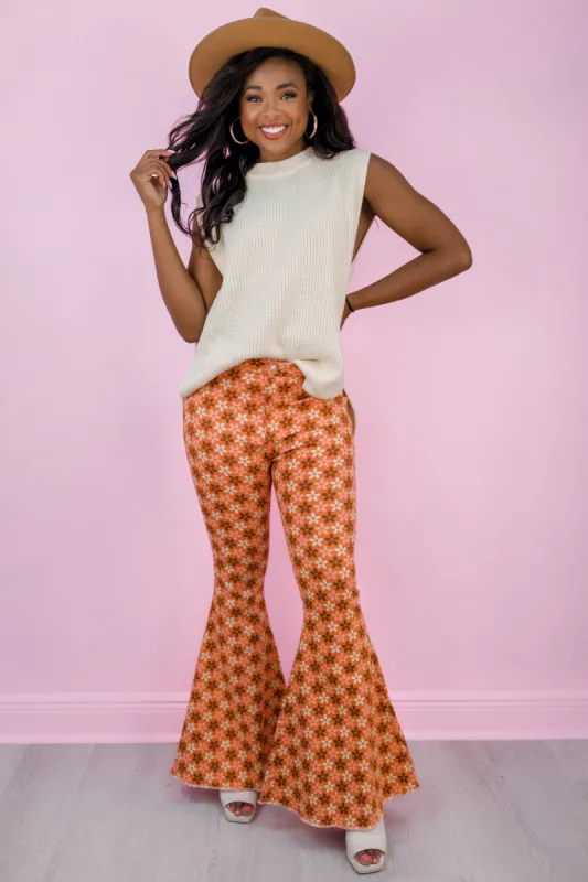 Ditzy Daisy Printed Bell Bottom Pants sold by Bella Rose boutique