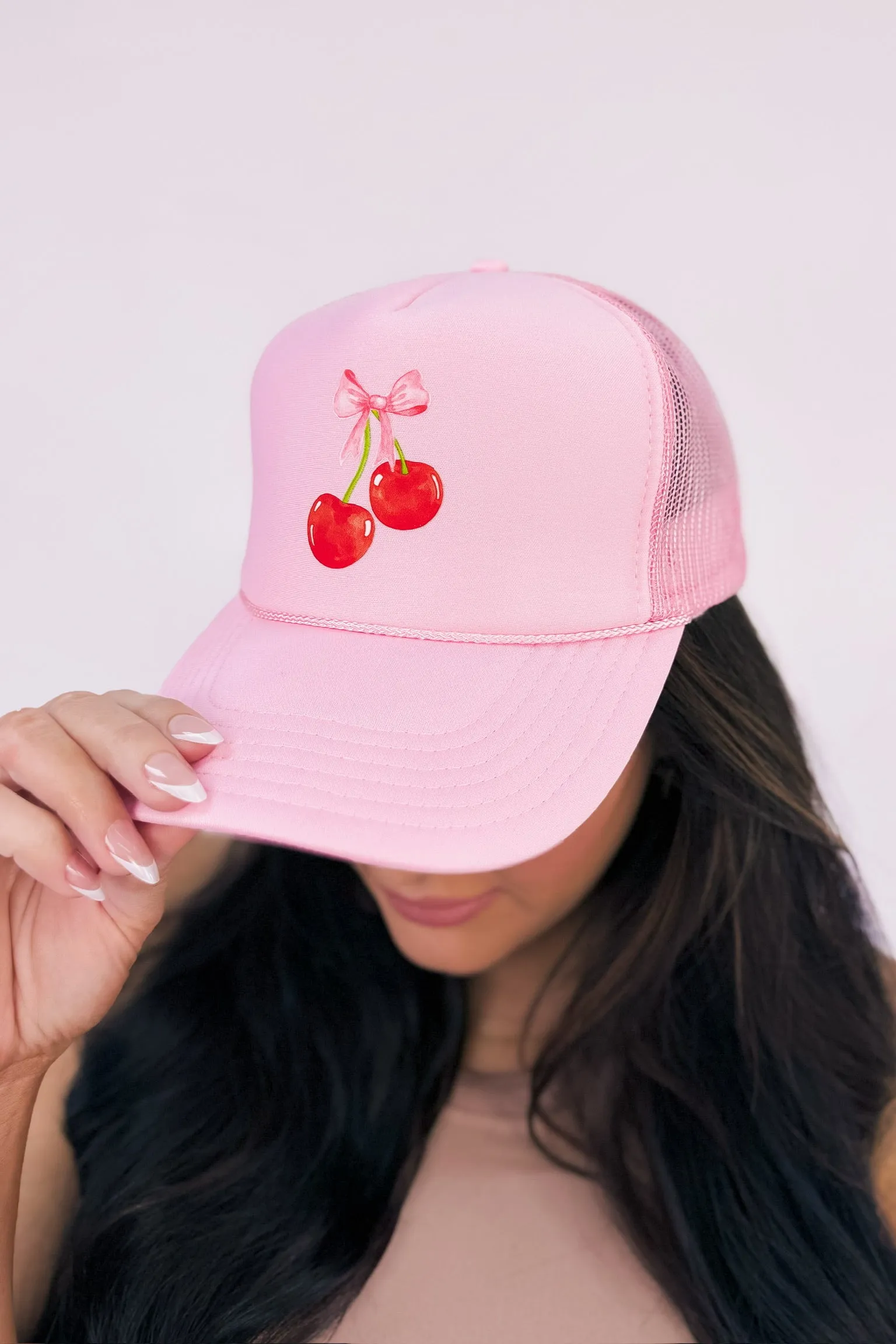 RESTOCK: Cherry Trucker Hat sold by Bella Rose boutique