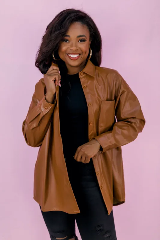 VIP Party Oversized Faux Leather Shacket sold by Bella Rose boutique