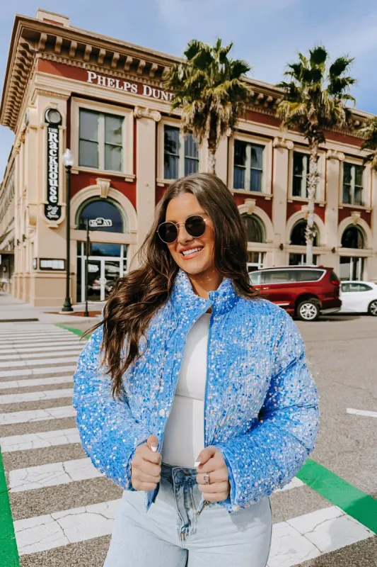 Undoubtedly Cute Sequin Puffer Jacket sold by Bella Rose boutique