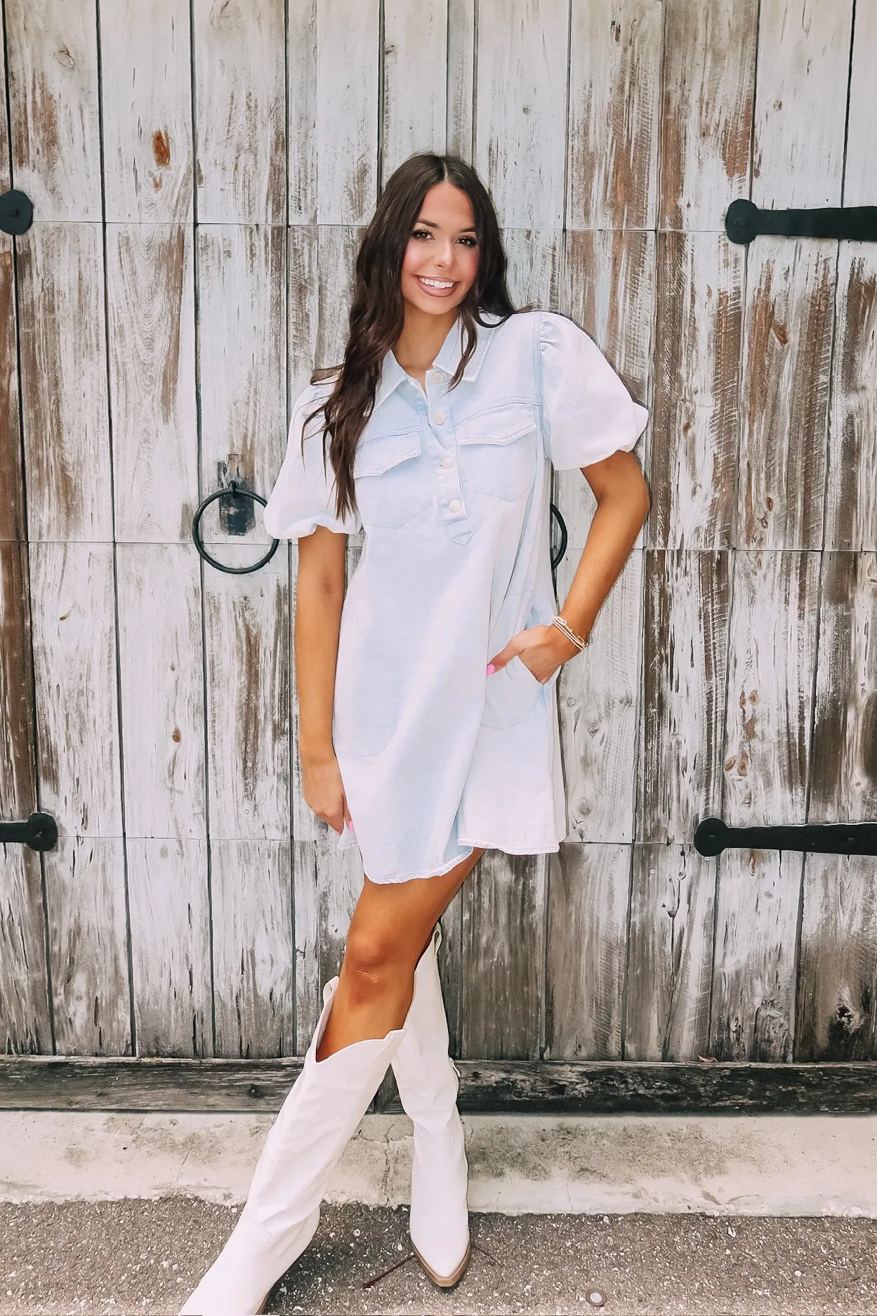 Jumping To Conclusions Denim Mini Dress sold by Bella Rose boutique