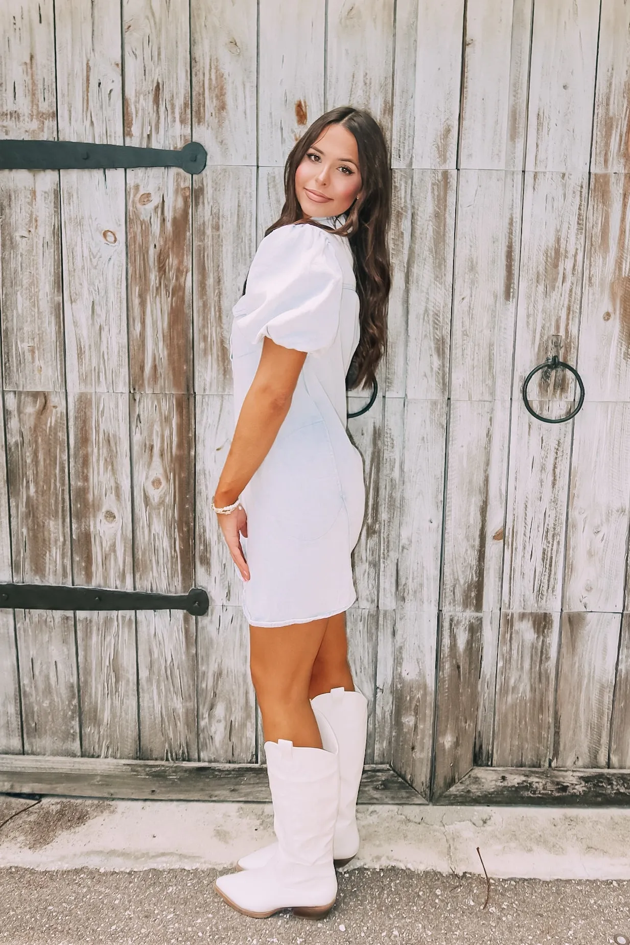 Jumping To Conclusions Denim Mini Dress sold by Bella Rose boutique product image thumbnail 3