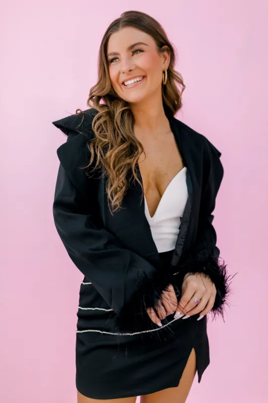 Classy & Confident Feathered Crop Blazer sold by Bella Rose boutique
