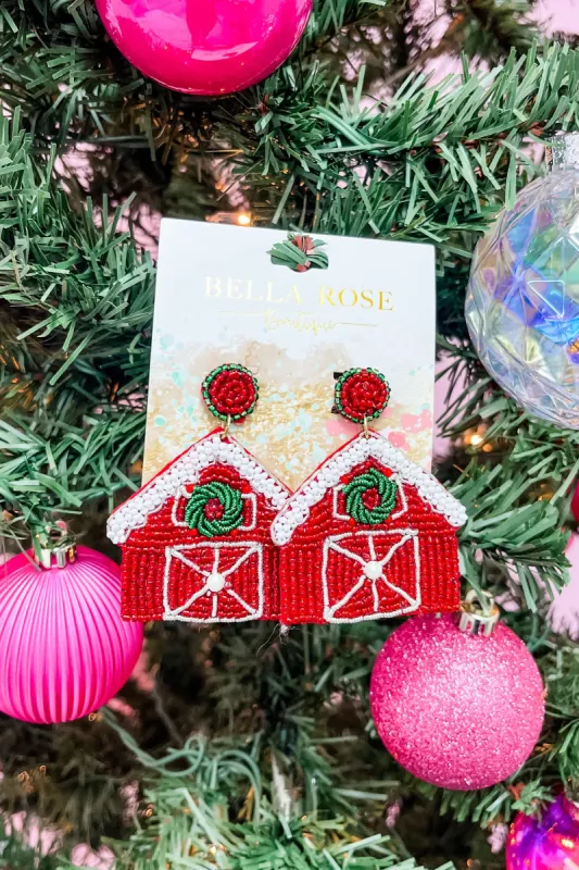 Christmas Wreath Barn Seed Bead Earrings sold by Bella Rose boutique