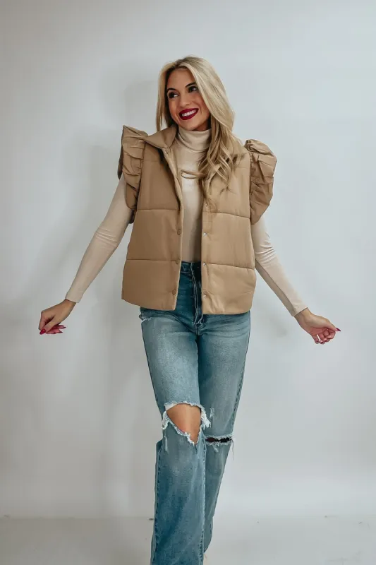 Mostly Sweet Ruffled Puffer Vest sold by Bella Rose boutique