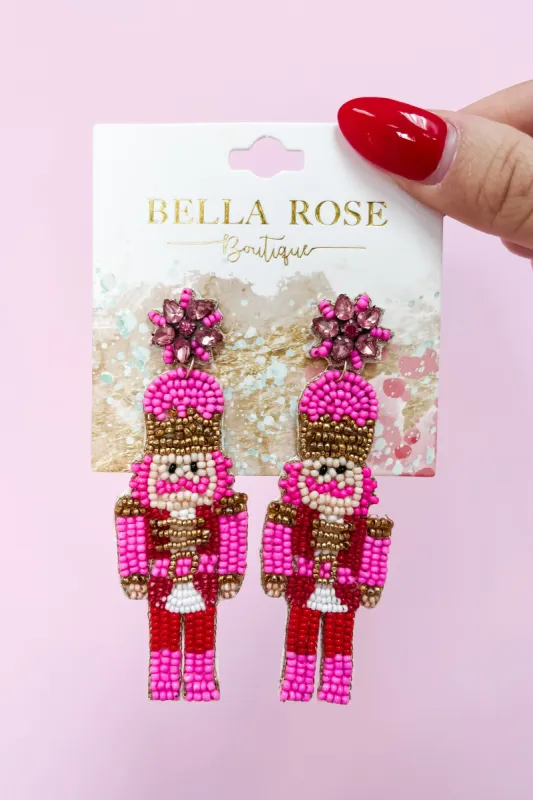 Pink Nutcracker Seed Bead Drop Earrings sold by Bella Rose boutique