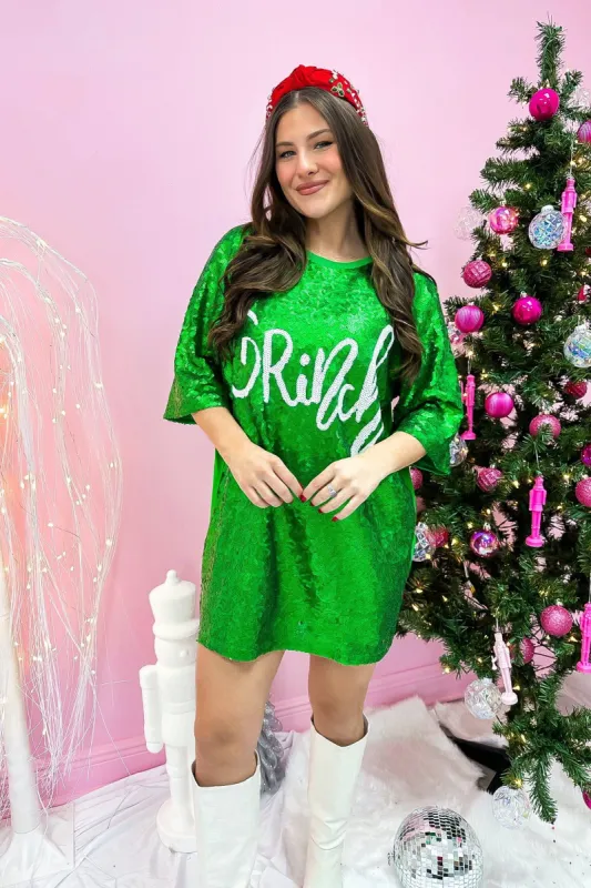 Grinch Sequin Dress made by Bella Rose boutique