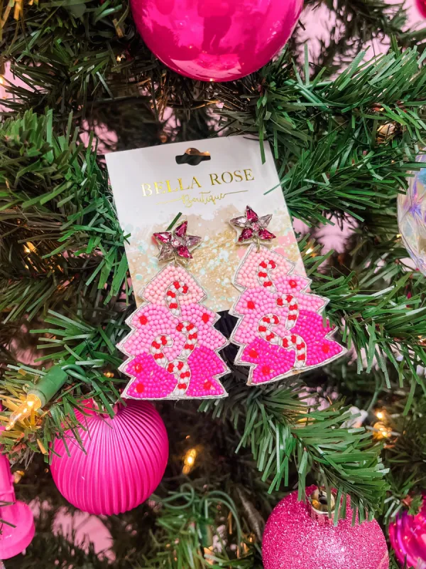 Christmas Tree With Candy Cane Seed Bead Drop Earrings sold by Bella Rose boutique