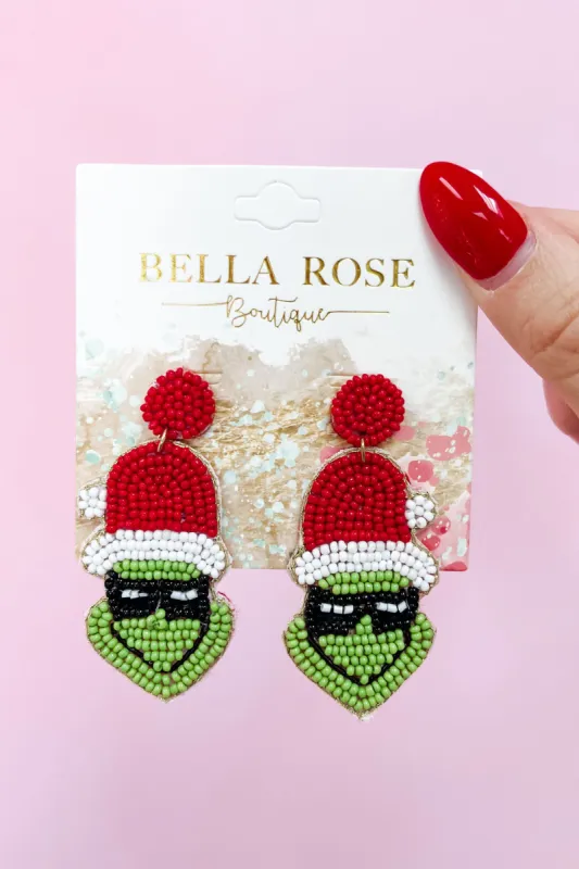 Grinch Seed Bead Drop Earrings sold by Bella Rose boutique