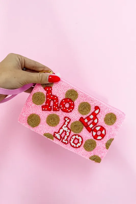 "HO HO HO" Seed Bead Coin Bag With Strap sold by Bella Rose boutique