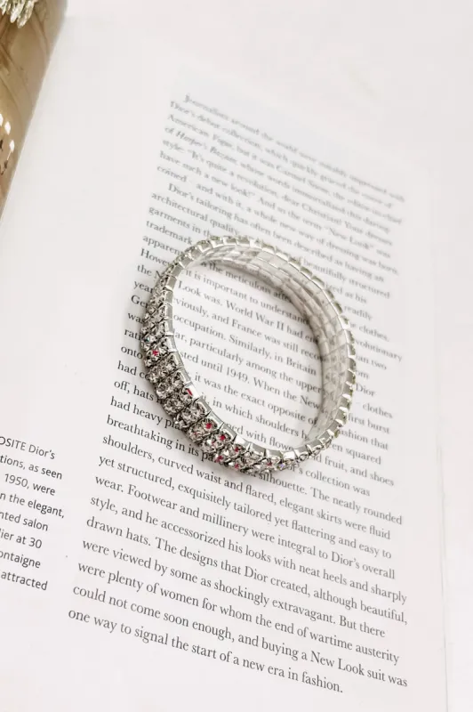 Crystal Rhinestone 3 Row Stretch Silver Bracelet sold by Bella Rose boutique
