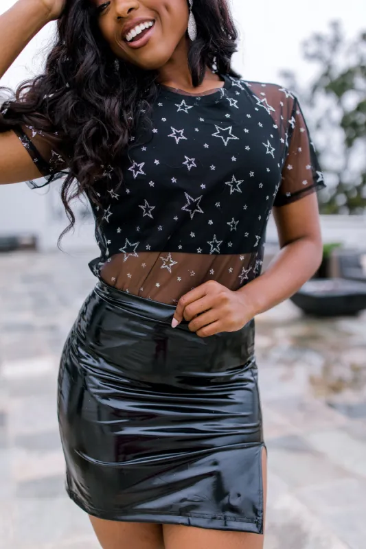 Party Vibes Glossy Skirt sold by Bella Rose boutique