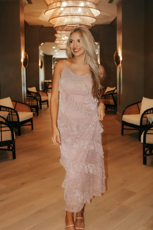 Single Tonight Ruffle Maxi Dress sold by Bella Rose boutique