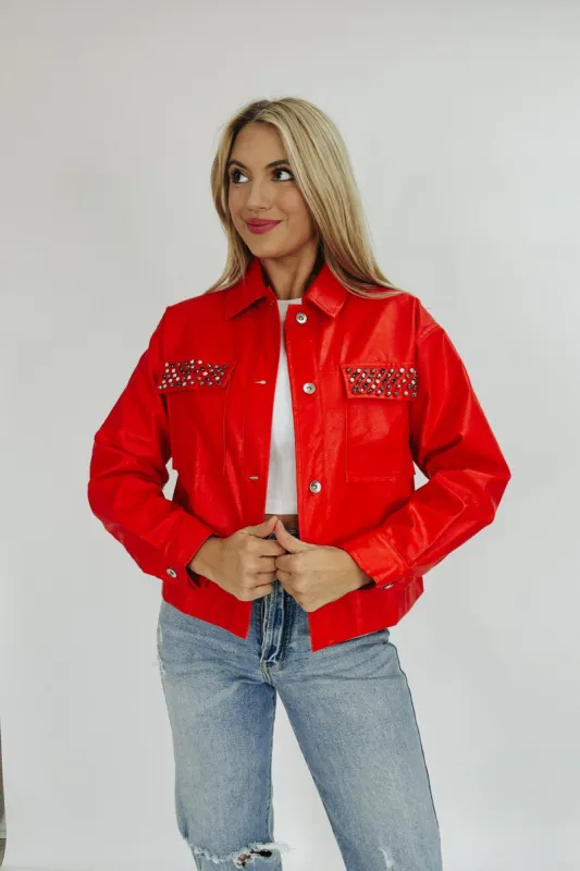 Fanciful Flair Faux Leather Jacket sold by Bella Rose boutique