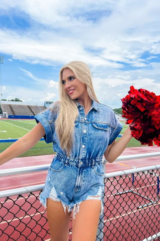 Songs Of Summer Distressed Romper sold by Bella Rose boutique