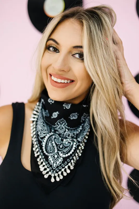 Center Stage Fringe Embellished Bandana sold by Bella Rose boutique