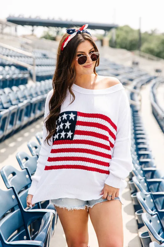 The American Flag Crochet Sweater sold by Bella Rose boutique