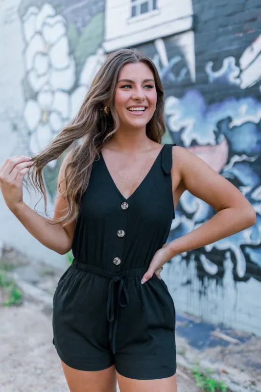 Spotted In Santorini Button Up Romper sold by Bella Rose boutique