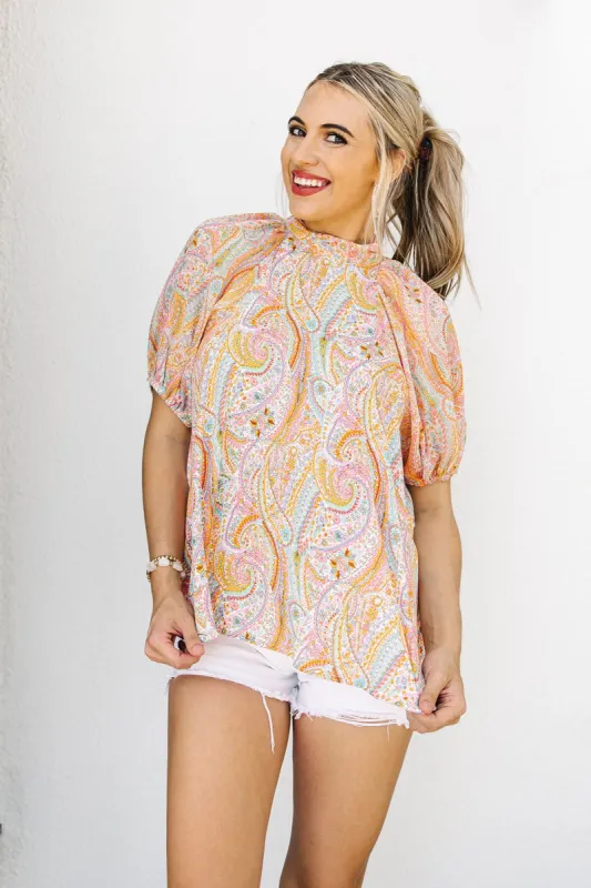 Paisley Mock Neck Top sold by Bella Rose boutique
