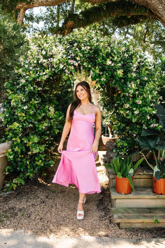 Flirting With Feelings Satin Midi Dress sold by Bella Rose boutique