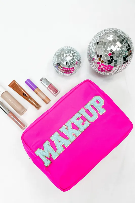Makeup Large Sherpa Embellished Patch Pouch sold by Bella Rose boutique