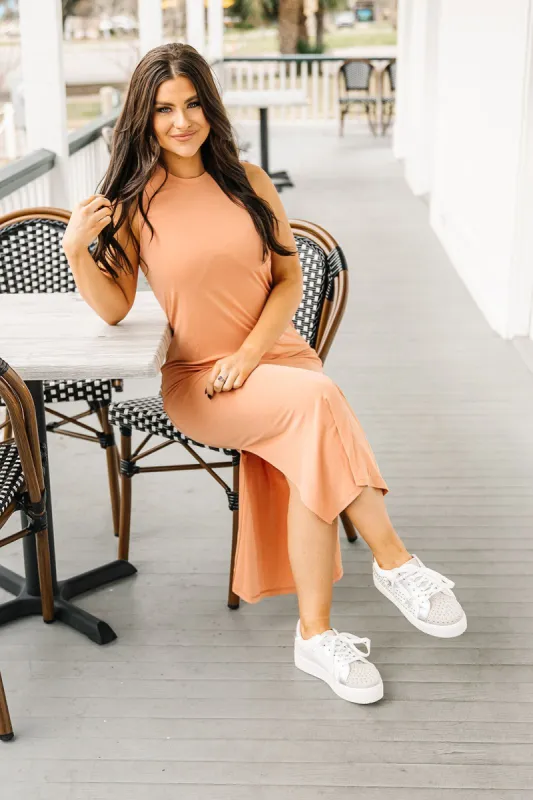 Peachy Love Midi Dress sold by Bella Rose boutique