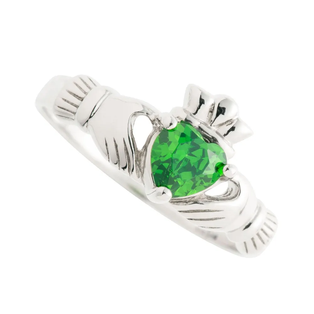 Galway Crystal Jewellery Green Crystal Claddagh Sterling Silver Ring sold by Belleek