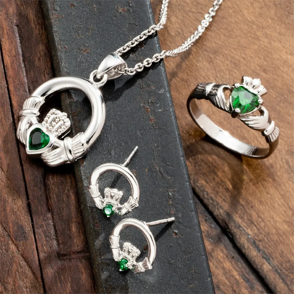 Galway Crystal Jewellery Green Crystal Claddagh Sterling Silver Ring sold by Belleek product image thumbnail 3