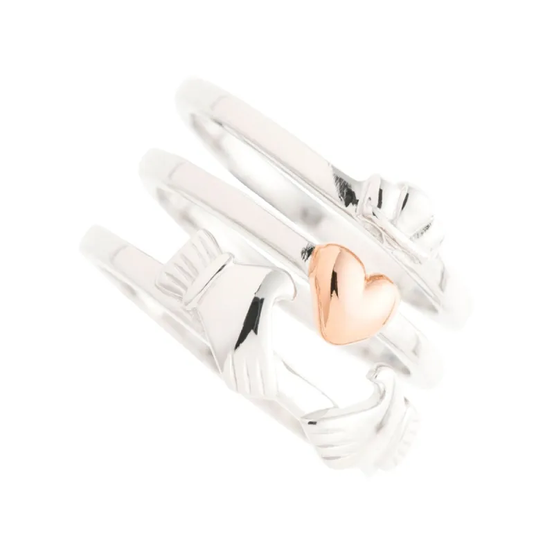 Galway Crystal Jewellery Three Part Claddagh Sterling Silver & Rose Gold Ring sold by Belleek