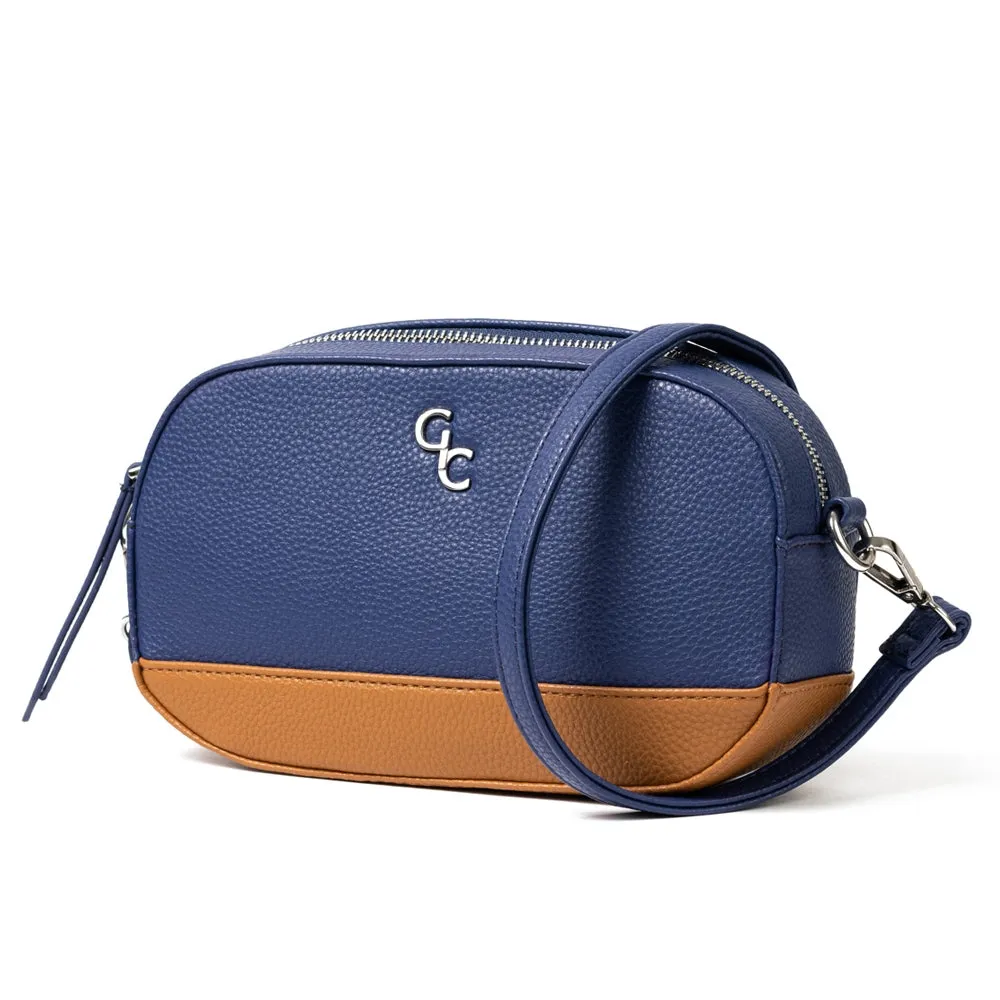 Galway Crystal Fashion Two Tone Crossbody Bag - Navy/Tan sold by Belleek