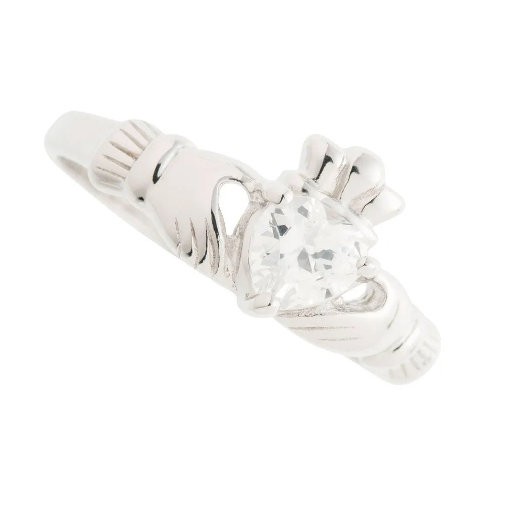 Galway Crystal Jewellery Claddagh Crystal Sterling Silver Ring sold by Belleek