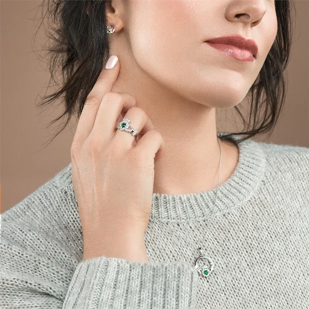 Galway Crystal Green Crystal Sparkle Claddagh Sterling Silver Pendant sold by Belleek product image thumbnail 2