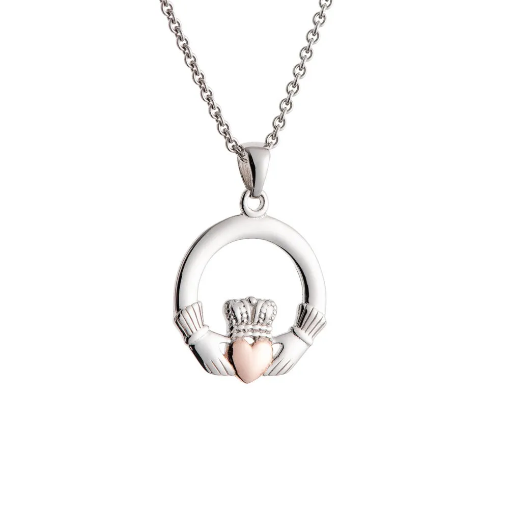 Galway Crystal Claddagh Pendant Sterling Silver & Rose Gold sold by Belleek