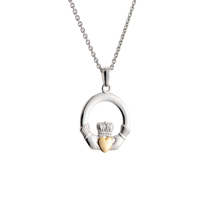 Galway Crystal Claddagh Pendant Sterling Silver & Gold sold by Belleek