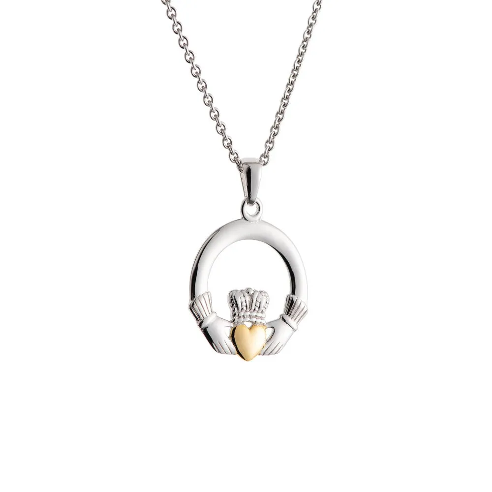 Galway Crystal Claddagh Pendant Sterling Silver & Gold sold by Belleek
