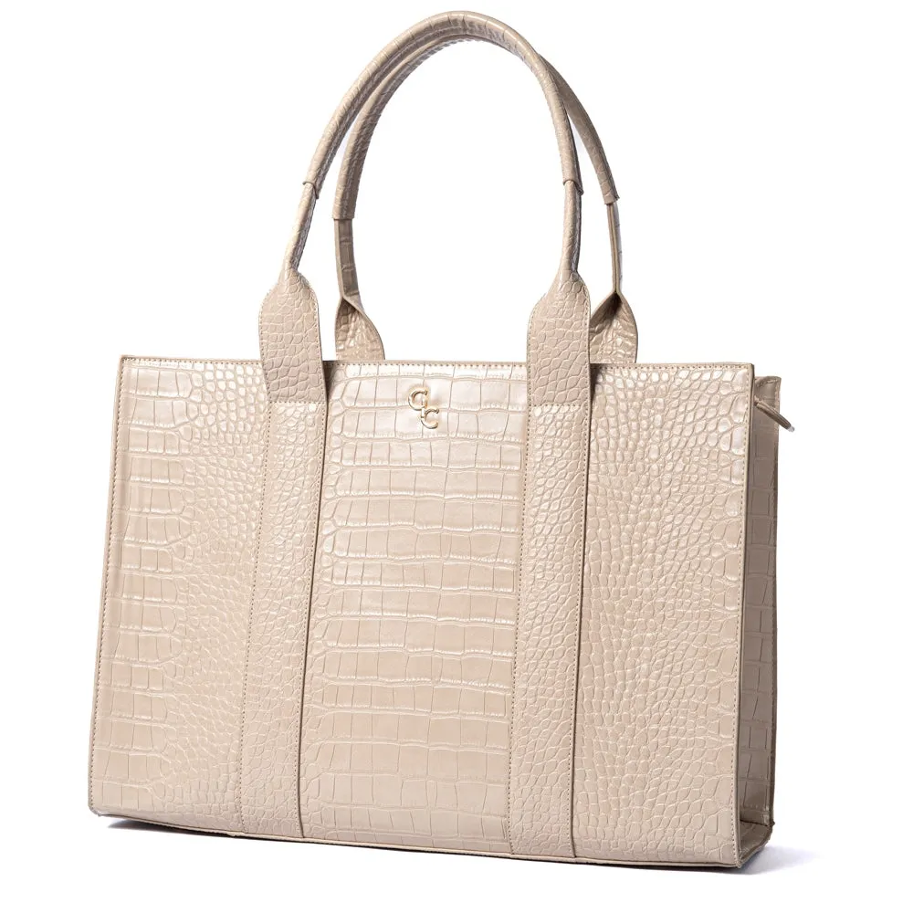 Galway Crystal Fashion XL Tote Light Taupe Croc Detail sold by Belleek