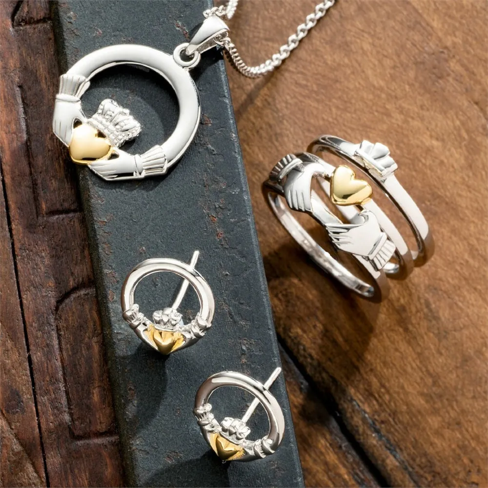 Galway Crystal Jewellery Three Part Claddagh Sterling Silver & Gold Ring sold by Belleek product image thumbnail 2