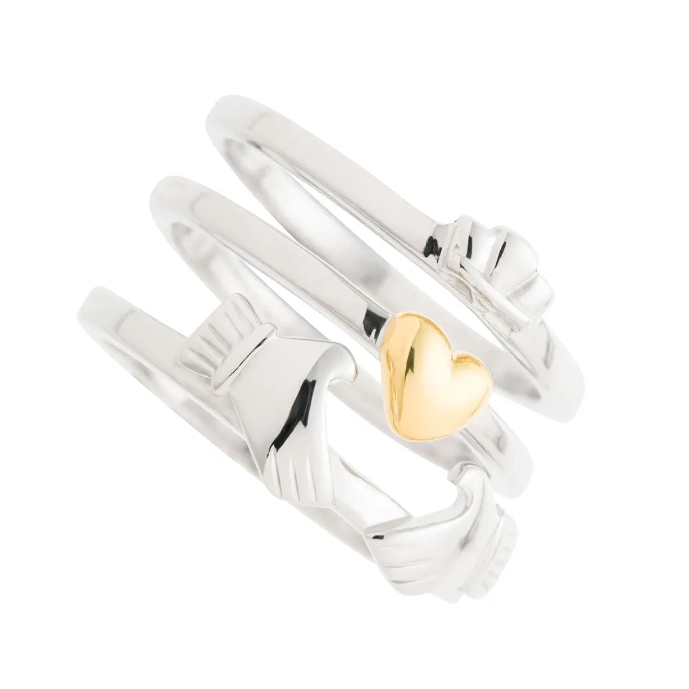 Galway Crystal Jewellery Three Part Claddagh Sterling Silver & Gold Ring sold by Belleek