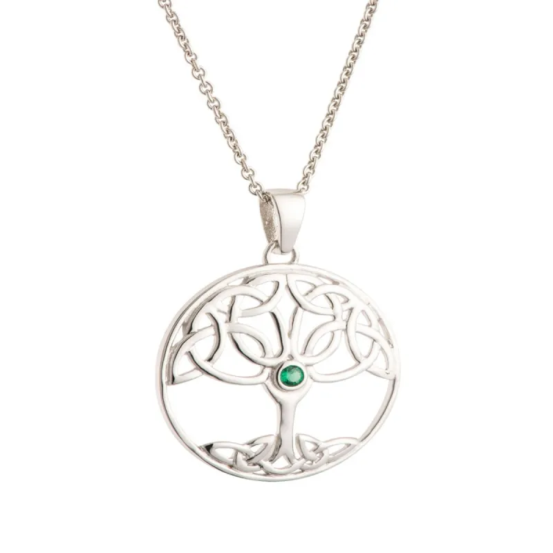 Galway Crystal Tree of Life Green Crystal Sterling Silver Pendant sold by Belleek