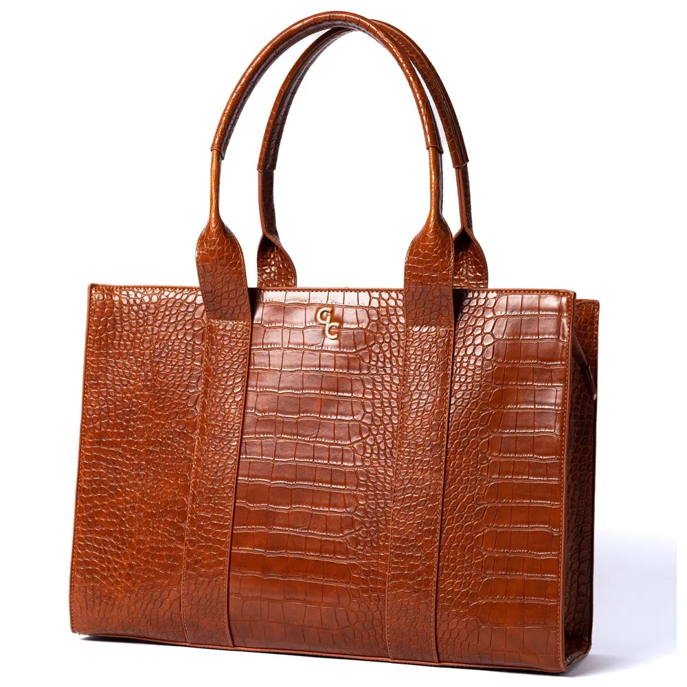 Galway Crystal Fashion XL Tote Tan Croc Detail sold by Belleek