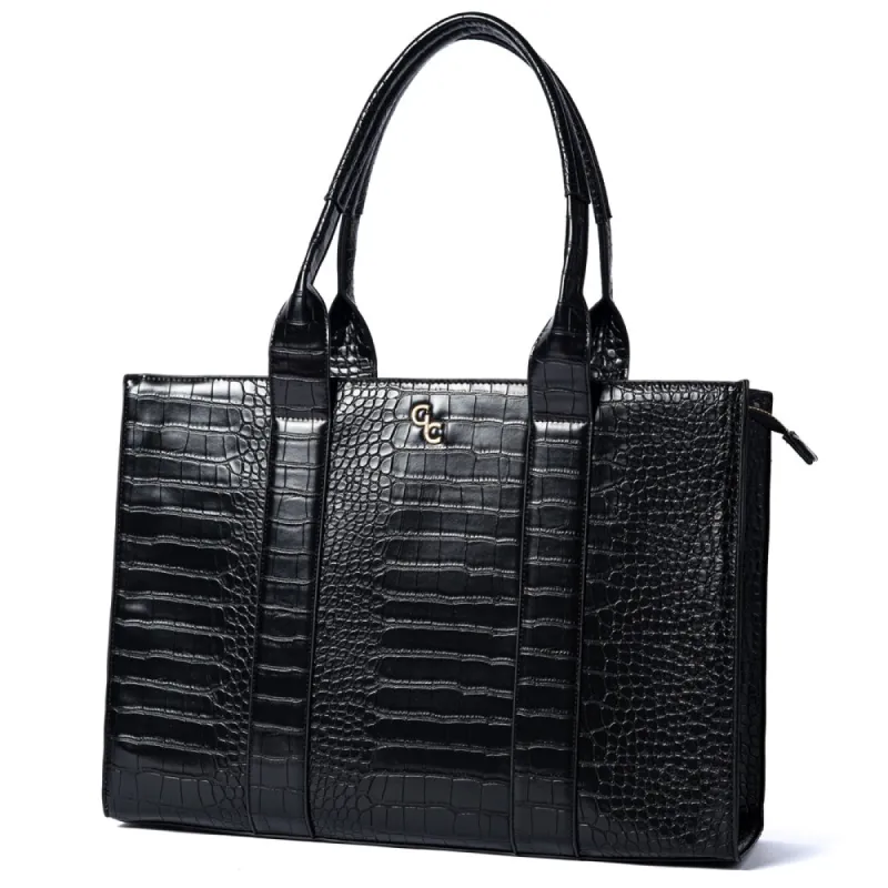 Galway Crystal Fashion XL Tote Black Croc Detail sold by Belleek