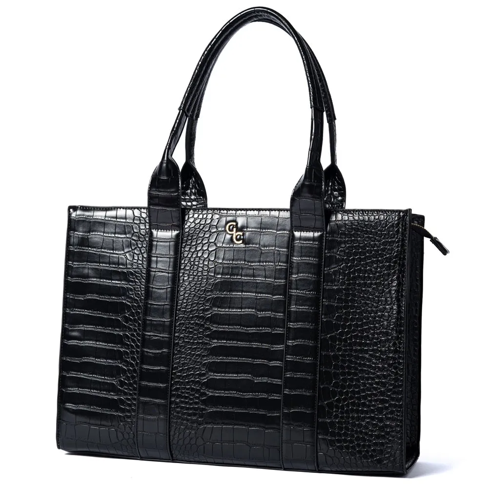 Galway Crystal Fashion XL Tote Black Croc Detail sold by Belleek
